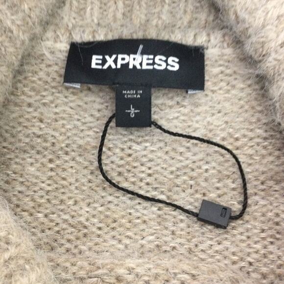 Express Shaggy Alpaca Blend Batwing Tan Minimalist Turtleneck Preppy Sweater L - Picture 6 of 11